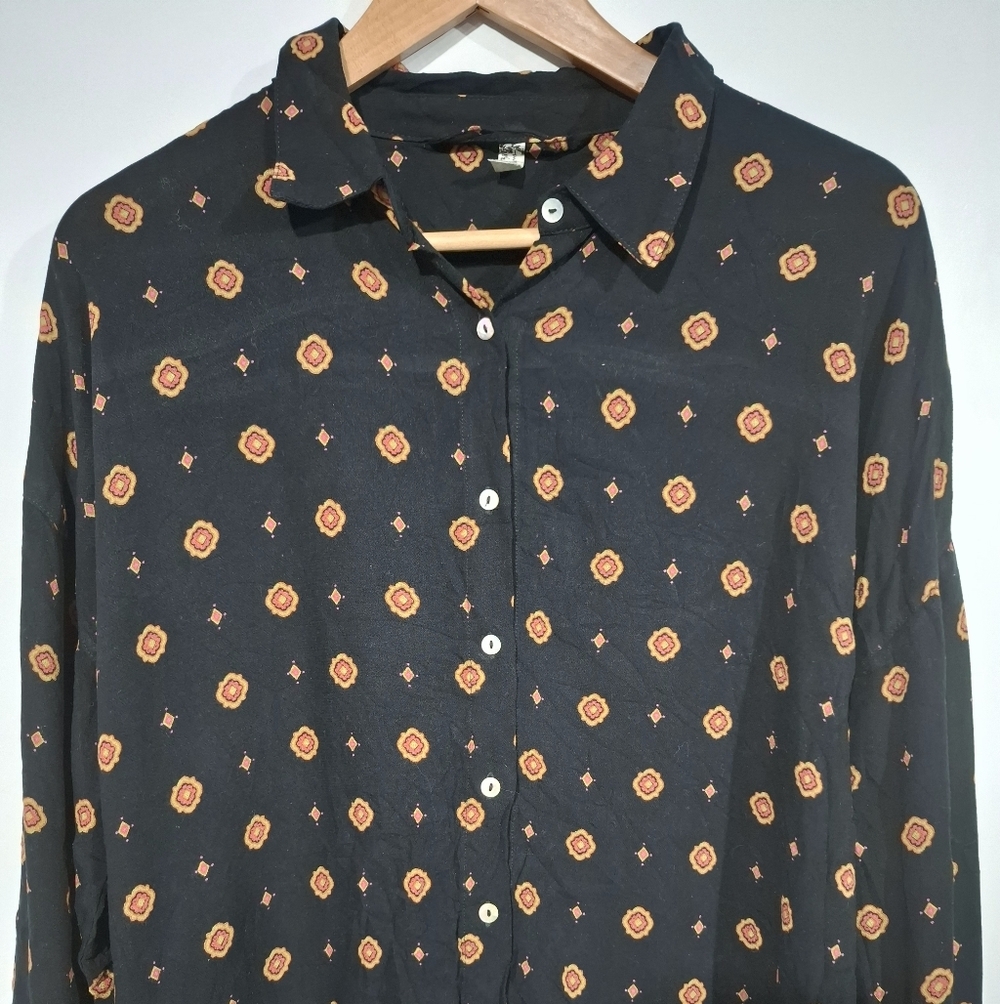Free People Intimately Button Up Womens shirt Medallion Print Flowy Sz S Petite - Picture 4 of 12